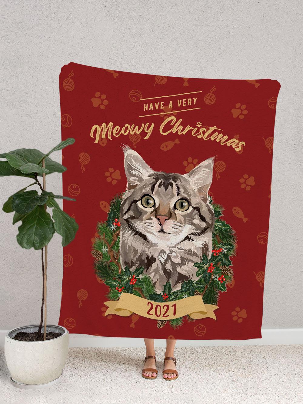 Meowy Christmas - Custom Pet Blanket - NextGenPaws Pet Portraits