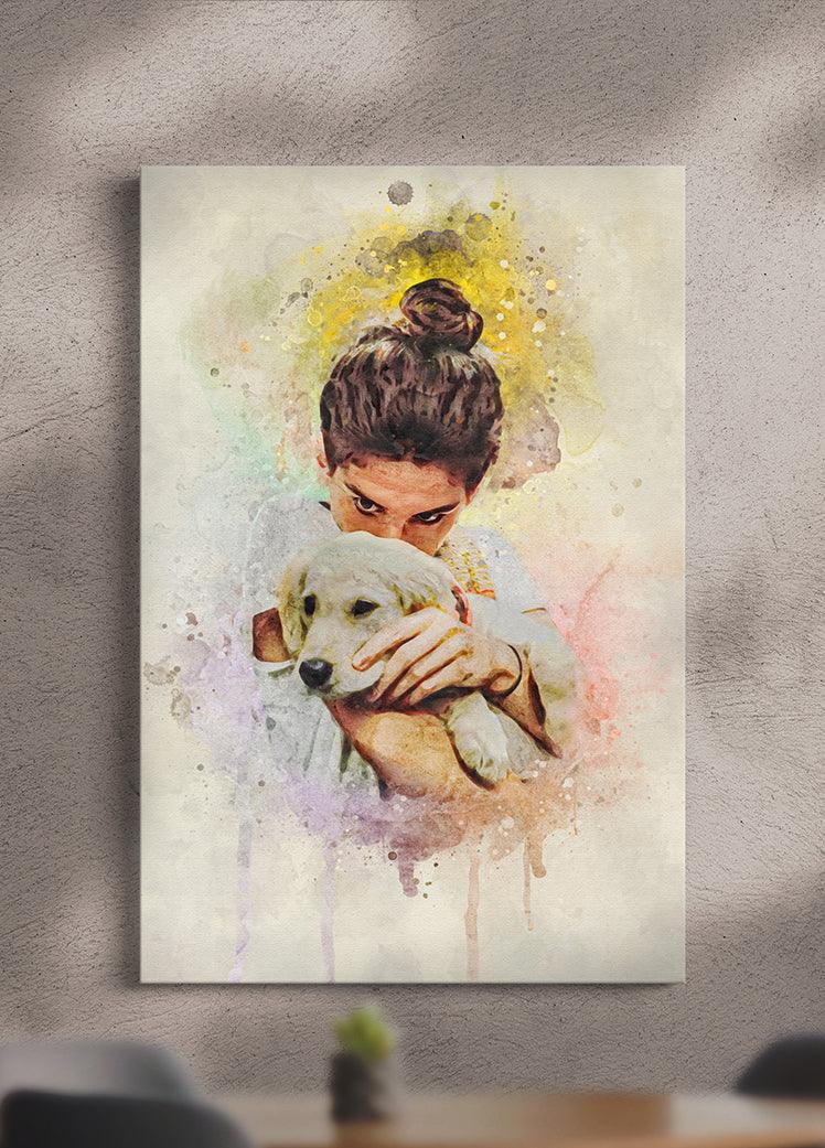 WaterColour Human and Pet - Custom Sibling Pet Portrait - NextGenPaws Pet Portraits