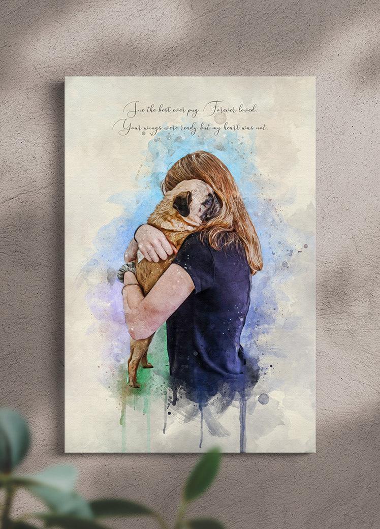 WaterColour Human and Pet - Custom Sibling Pet Portrait - NextGenPaws Pet Portraits