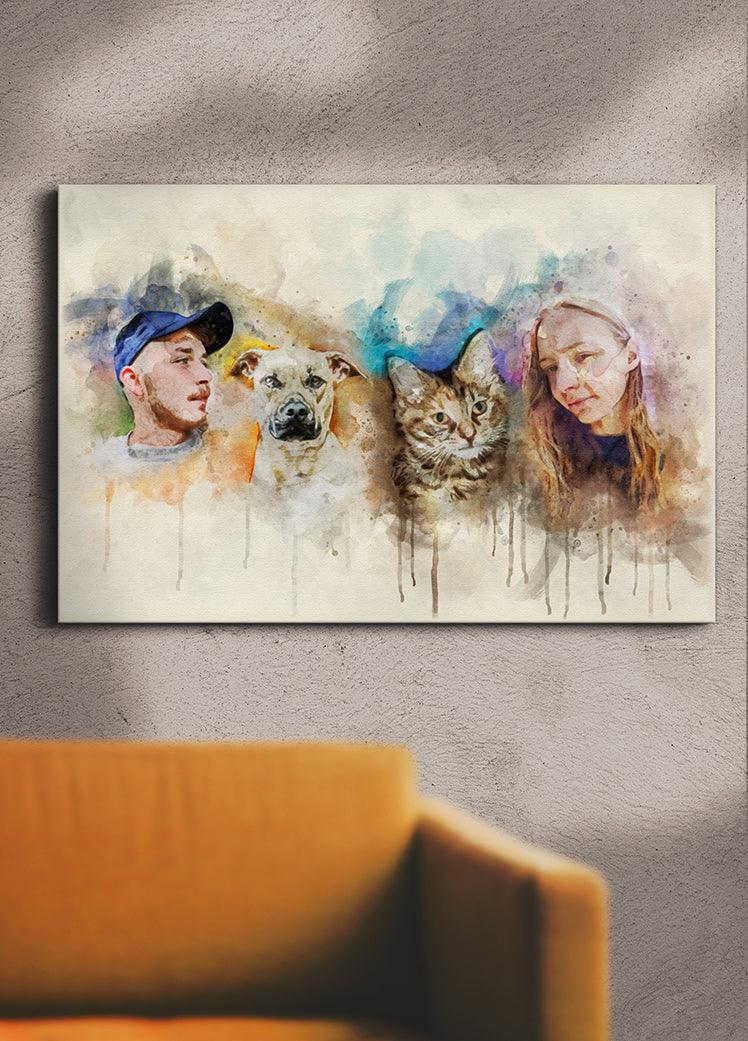 WaterColour Human and Pet - Custom Sibling Pet Portrait - NextGenPaws Pet Portraits