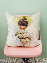 Load image into Gallery viewer, WaterColour Human and Pet - Custom Sibling Pet Pillow - NextGenPaws Pet Portraits