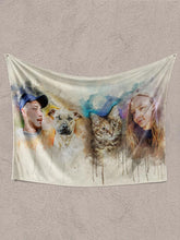 Load image into Gallery viewer, WaterColour Human and Pet - Custom Sibling Pet Blanket - NextGenPaws Pet Portraits