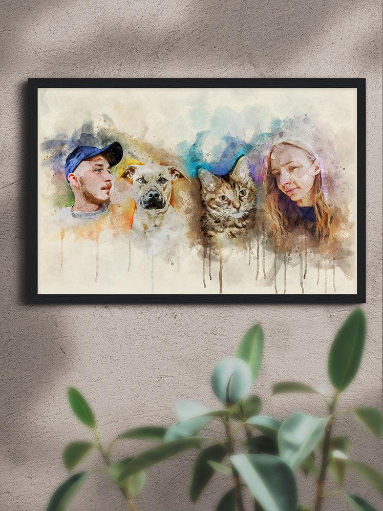 WaterColour Human and Pet - Custom Sibling Pet Poster - NextGenPaws Pet Portraits