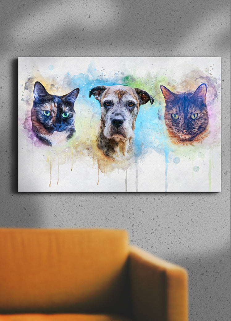Vibrant WaterColour Sibling - Custom Pet Portrait