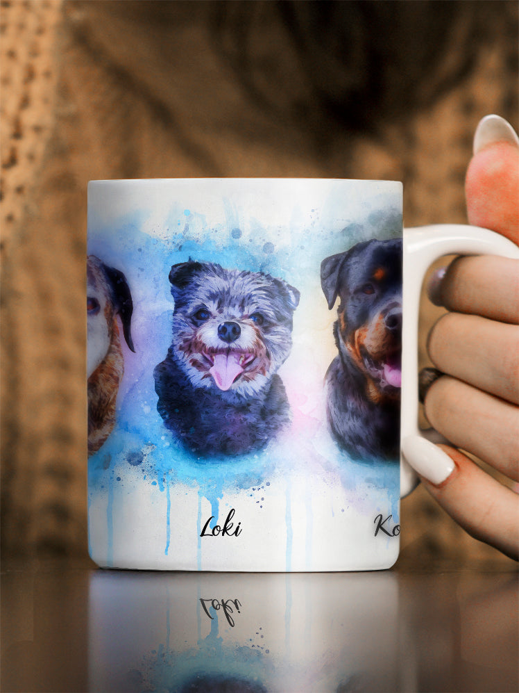 Vibrant WaterColour Sibling - Custom Pet Mug