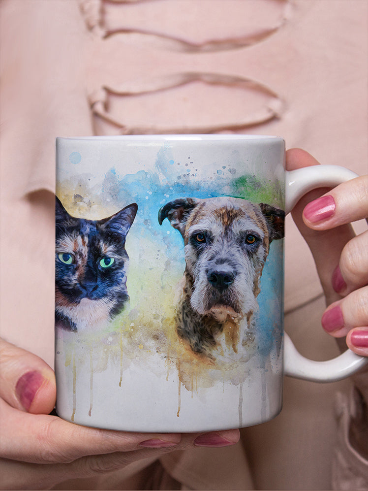 Vibrant WaterColour Sibling - Custom Pet Mug