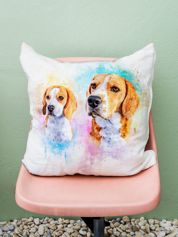 Vibrant WaterColour Sibling - Custom Pet Pillow