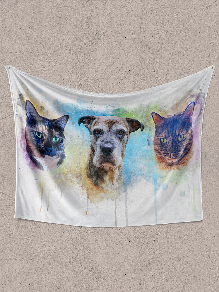 Vibrant WaterColour Sibling - Custom Pet Blanket