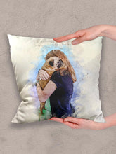 Load image into Gallery viewer, WaterColour Human and Pet - Custom Sibling Pet Pillow - NextGenPaws Pet Portraits
